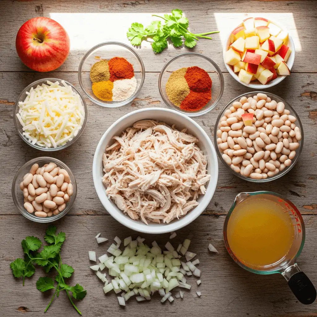 Ingredients for 35-Minute White Cheddar Apple Chicken Chili