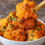 Baked Bang Bang Cauliflower in bowl with sauce