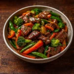 Beef Stir Fry with Vegetables served over rice