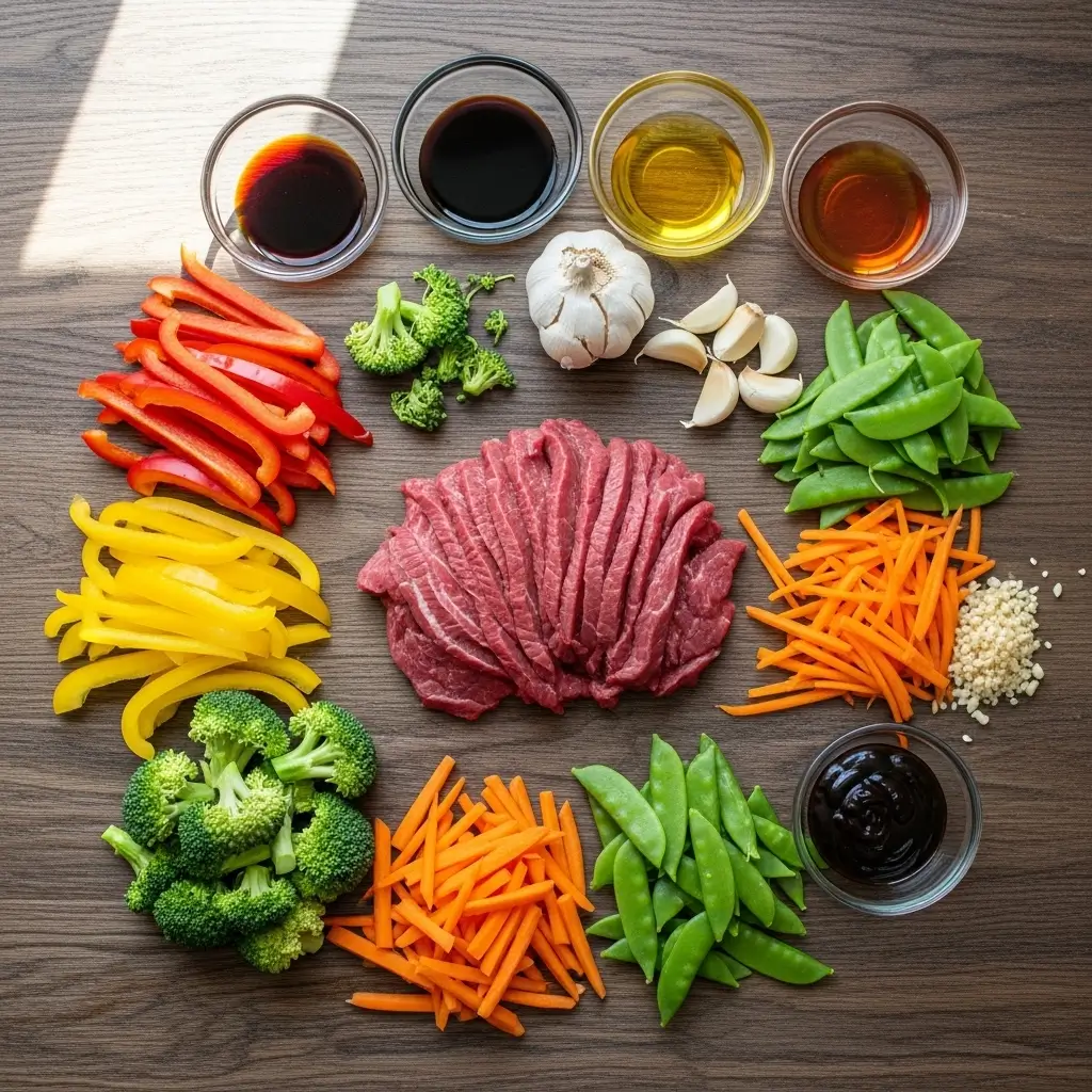 Ingredients for Beef Stir Fry with Vegetables