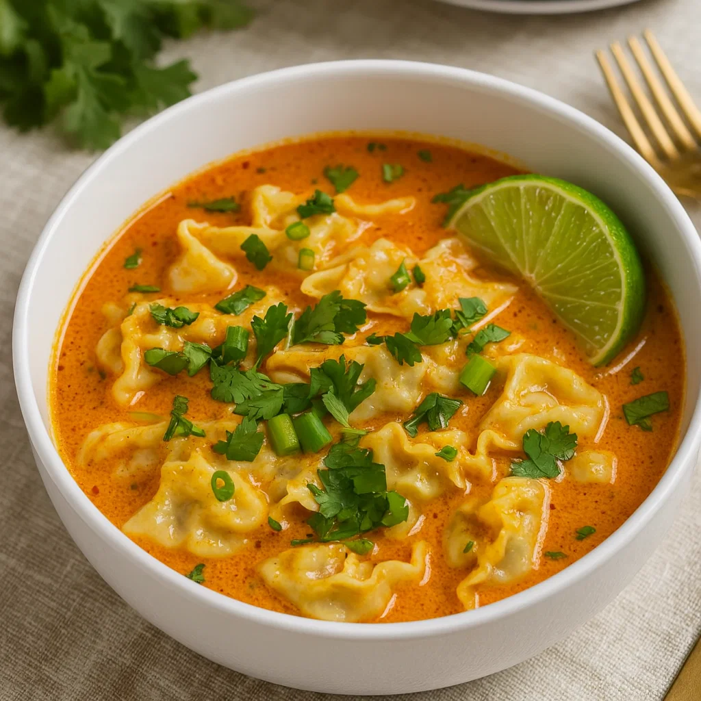 Best Curry Dumpling Soup in a coconut curry broth
