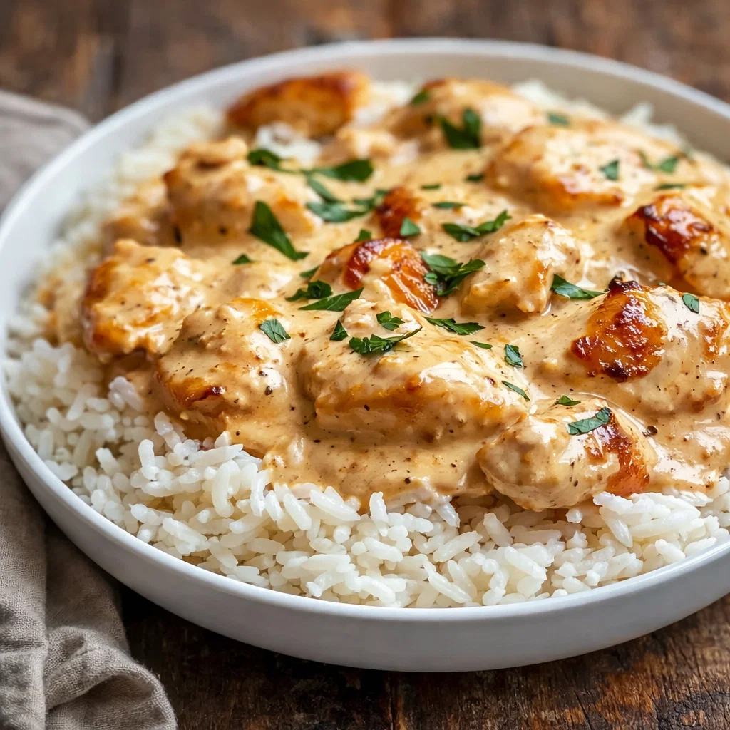 Best Smothered Chicken and Rice creamy comfort food