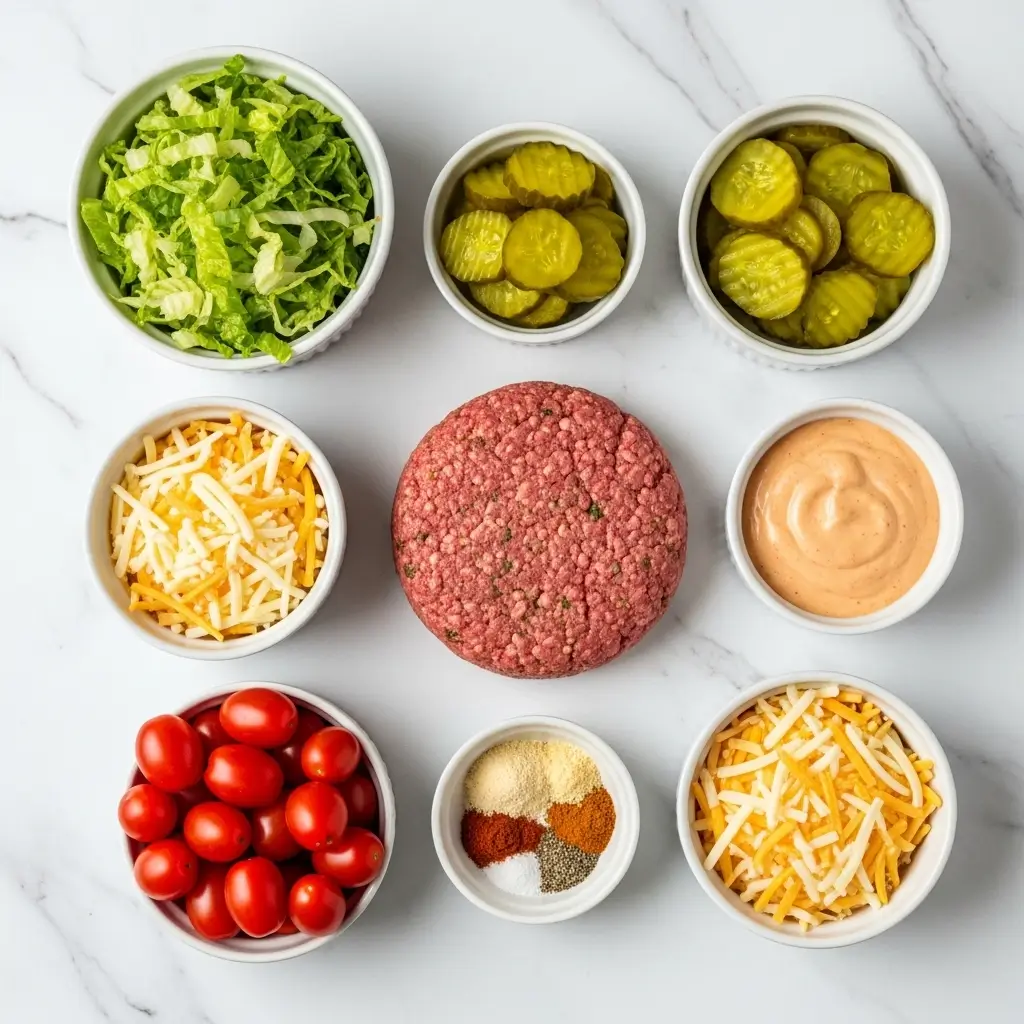Ingredients for High-Protein Cheeseburger Bowls