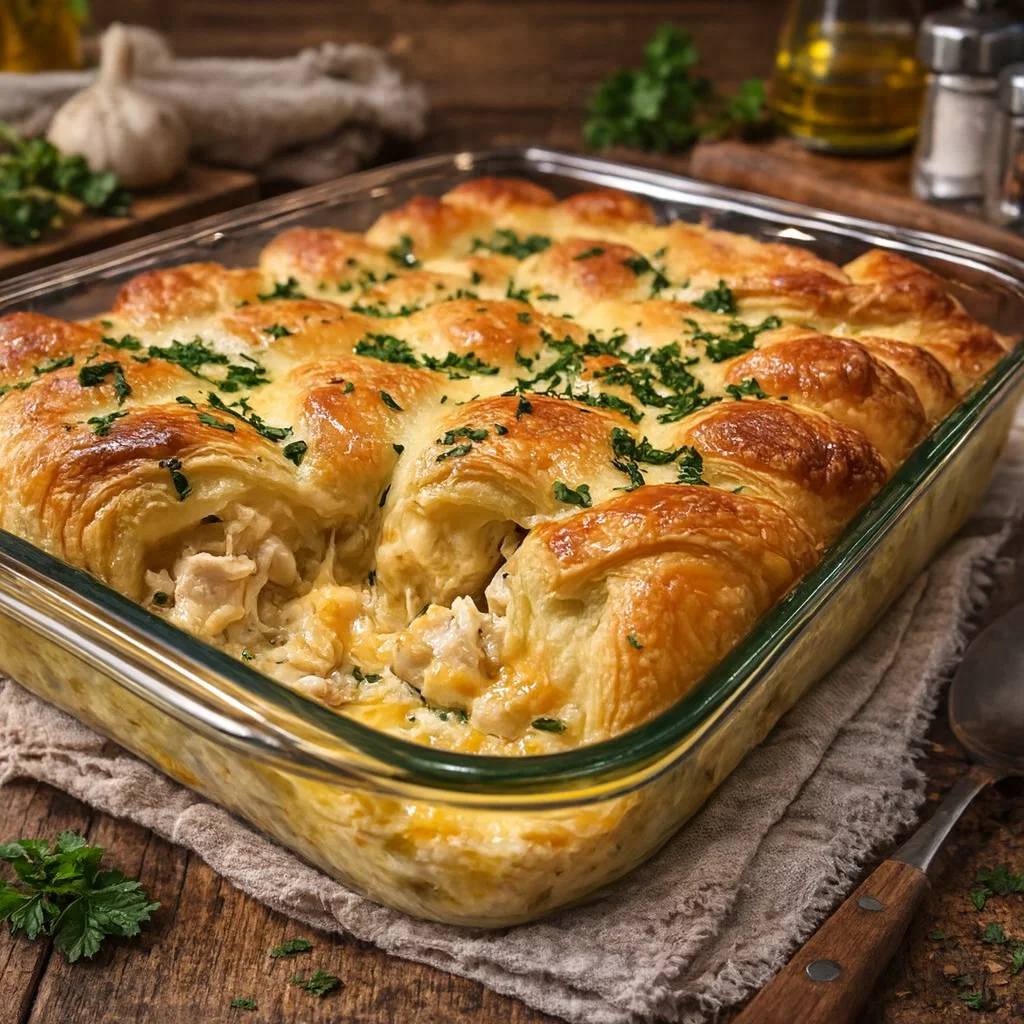Cheesy Chicken Crescent Bake fresh from oven