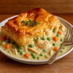 Chicken Pot Pie with Flaky Puff Pastry Crust fresh out of the oven