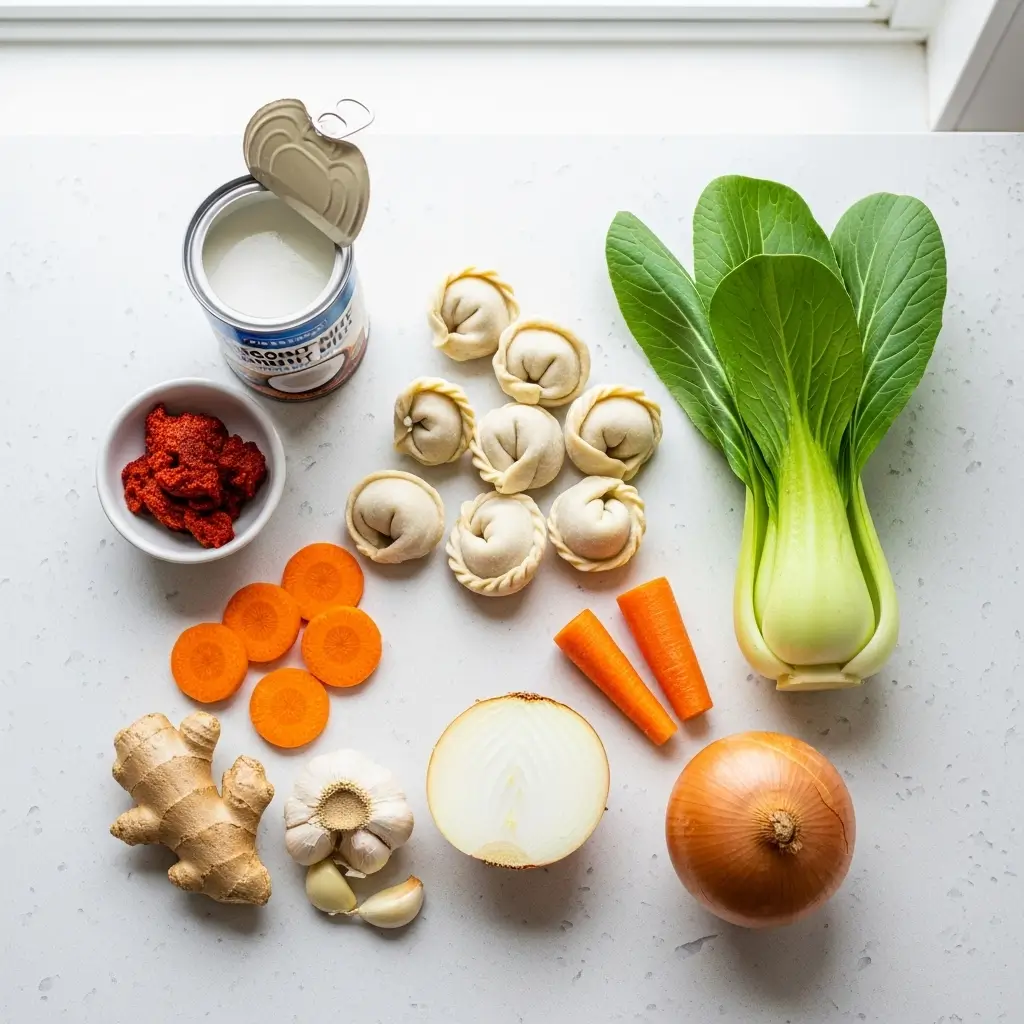 coconut-red curry dumpling soup ingredients