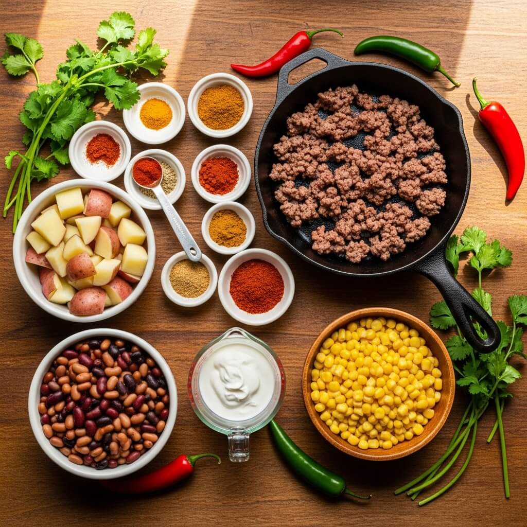 Cozy Creamy Cowboy Soup ingredients layout