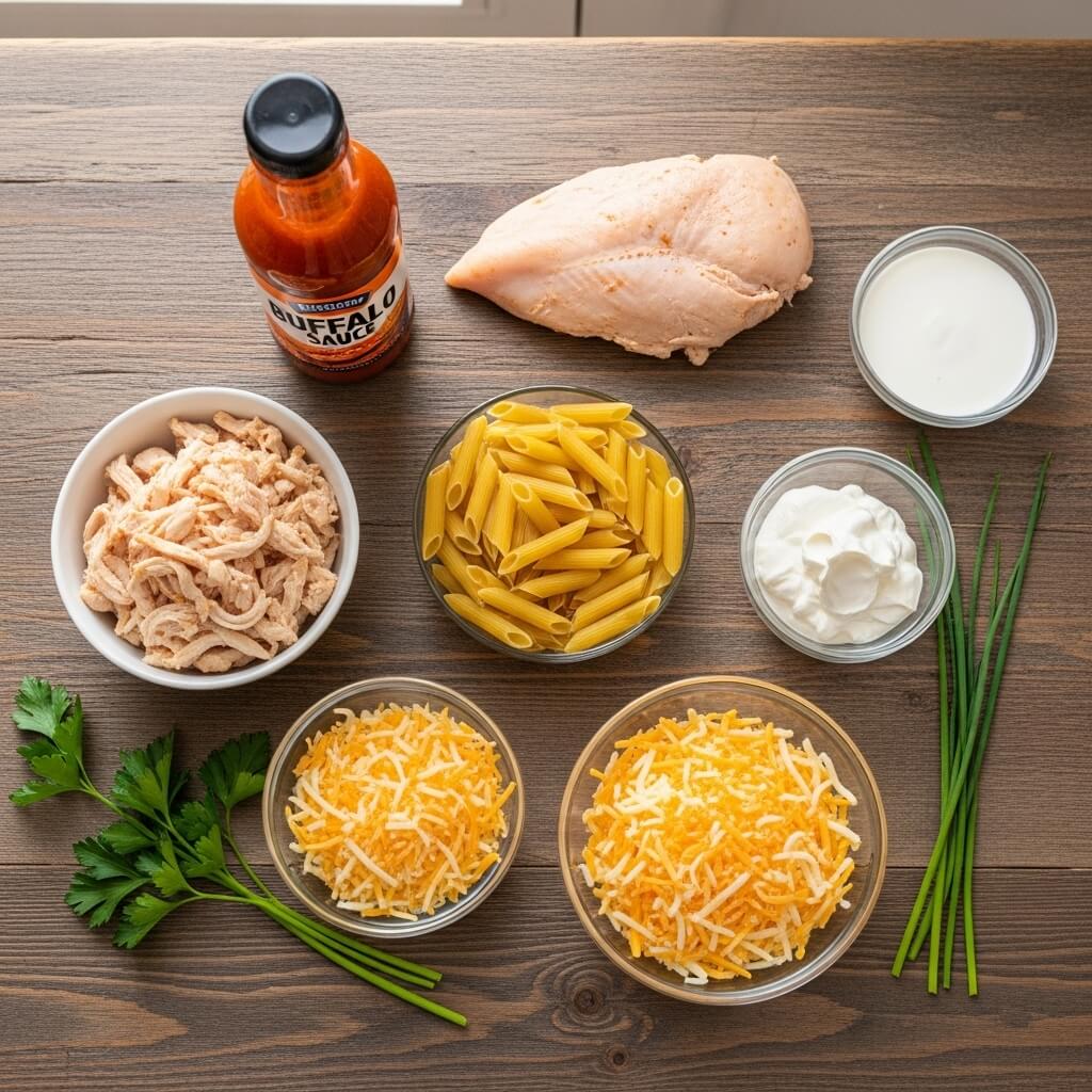 Creamy Bold Buffalo Chicken Pasta Ingredients