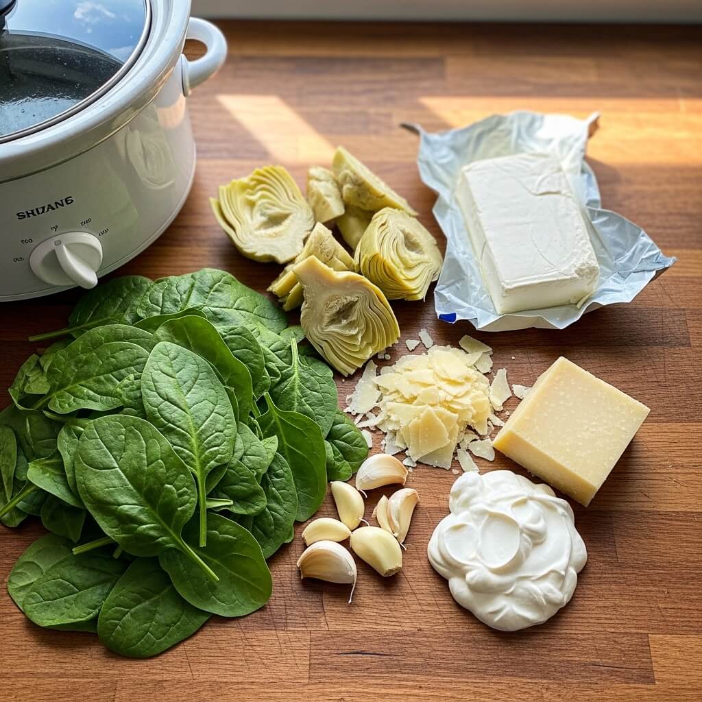 creamy crockpot spinach artichoke dip ingredients