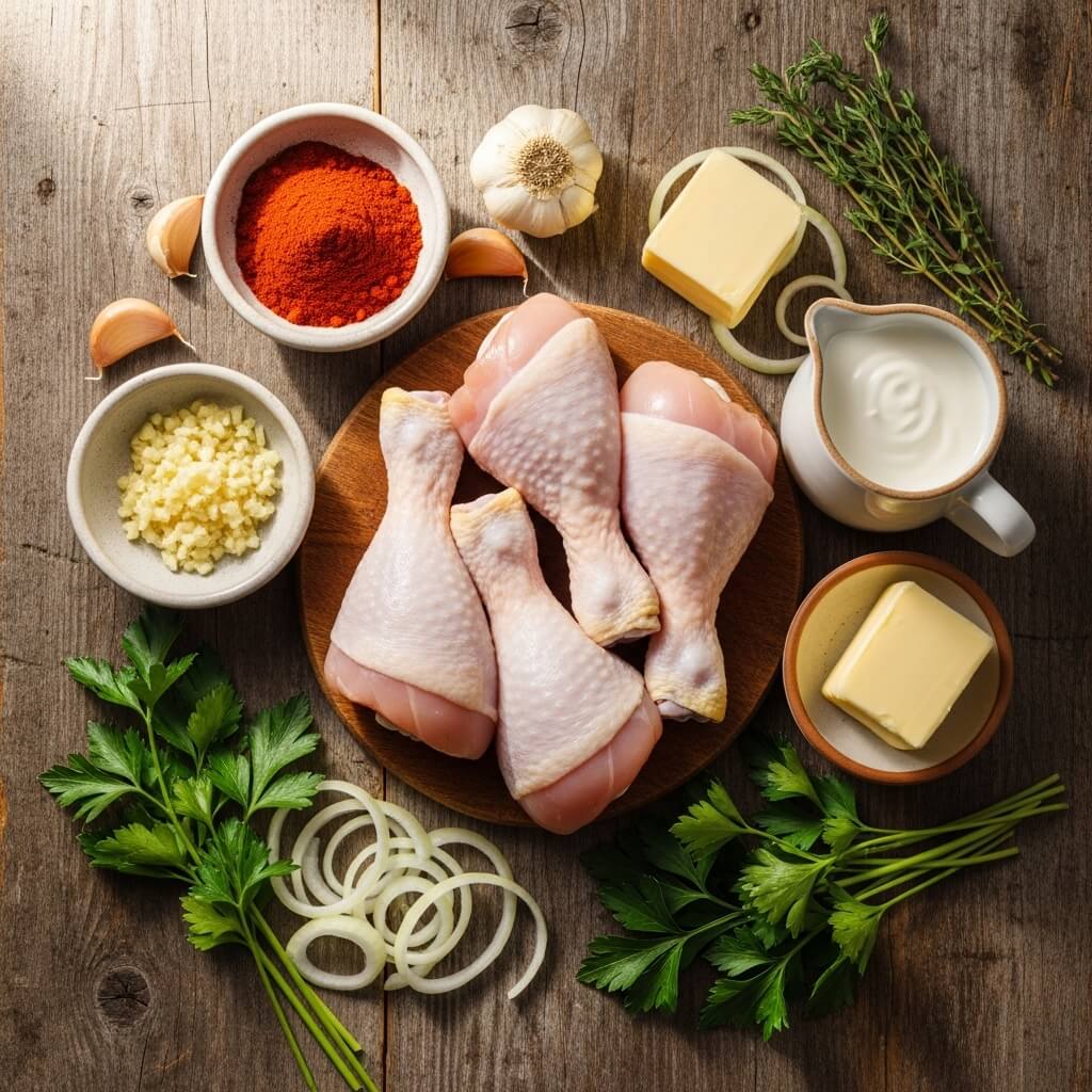 ingredients for creamy paprika chicken drumsticks