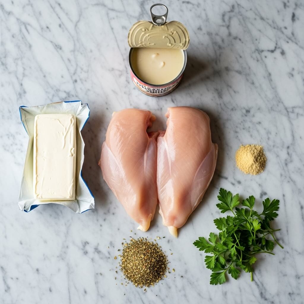 Crock Pot Angel Chicken Ingredients Flat Lay