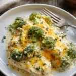 Crockpot Creamy Broccoli Cheddar Chicken in slow cooker