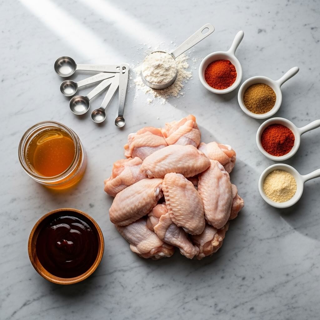 Crockpot Honey BBQ Wings Ingredients flat lay