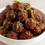 Crockpot Honey Garlic Meatballs served with rice
