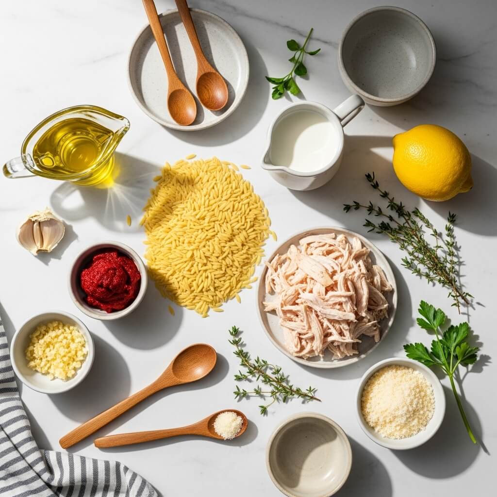Ingredients for Easy Chicken Orzo Tomato Soup