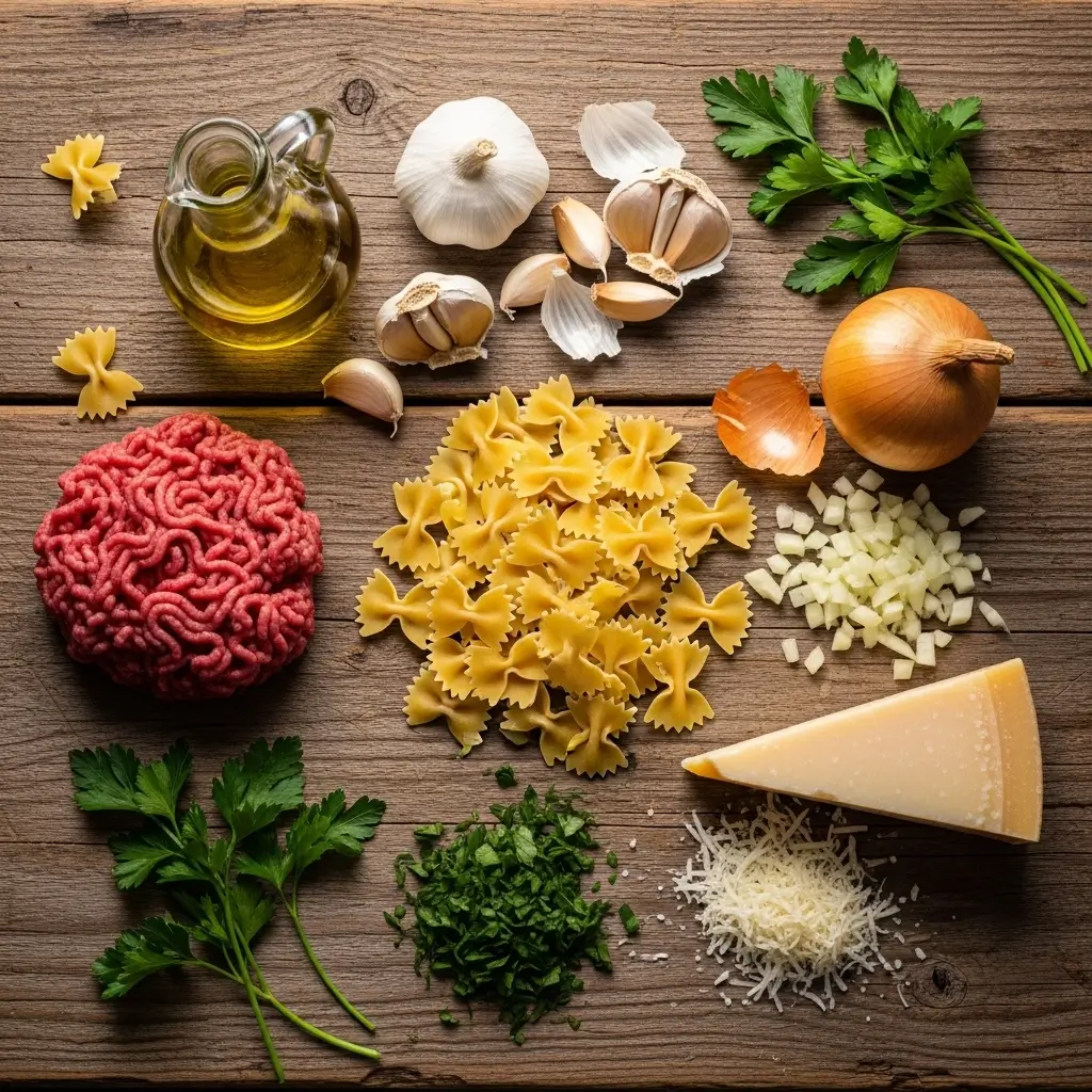 Garlic Butter Bowtie Pasta Ingredients