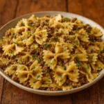 Garlic Butter Bowtie Pasta with Ground Beef Recipe