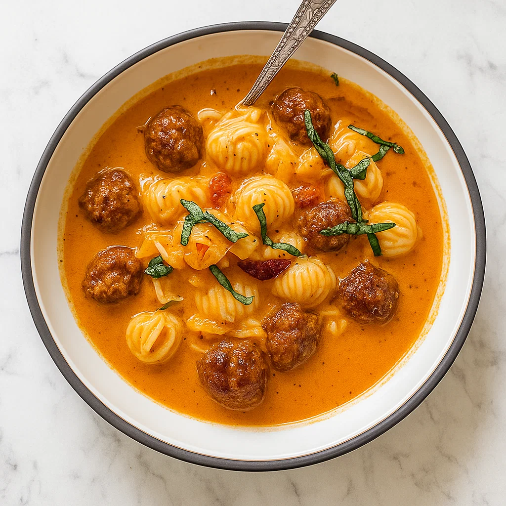 Hearty Tuscan Marry Me Meatball Soup in a bowl