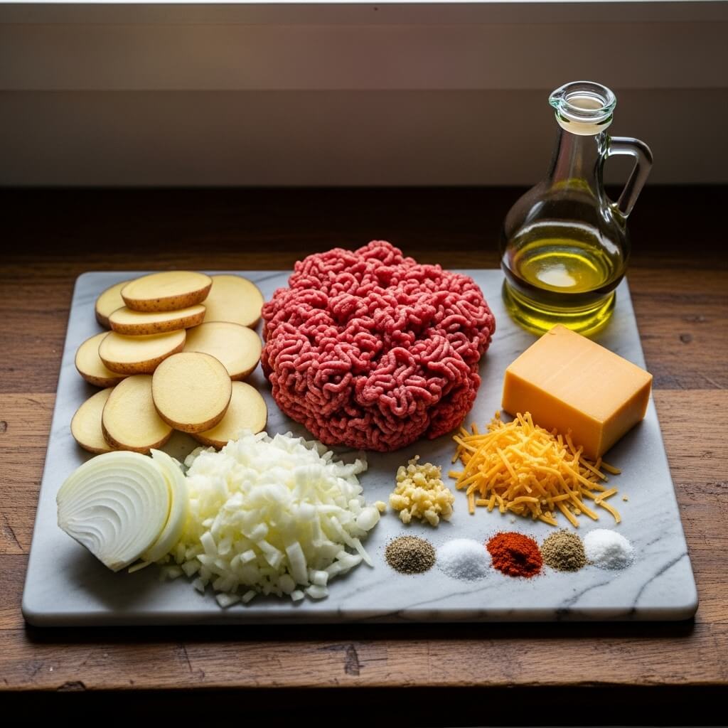 Ingredients for Hobo Casserole Ground Beef
