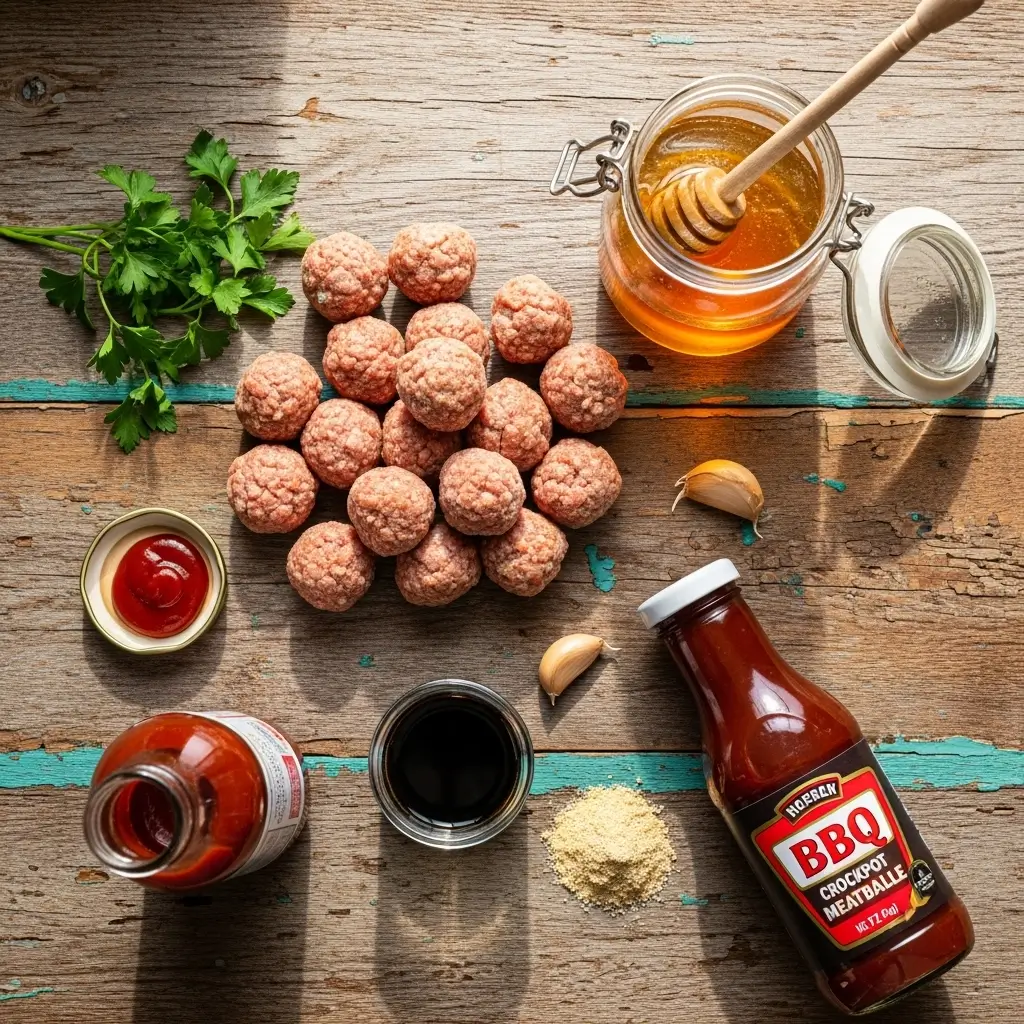 Ingredients for Honey BBQ Crockpot Meatballs