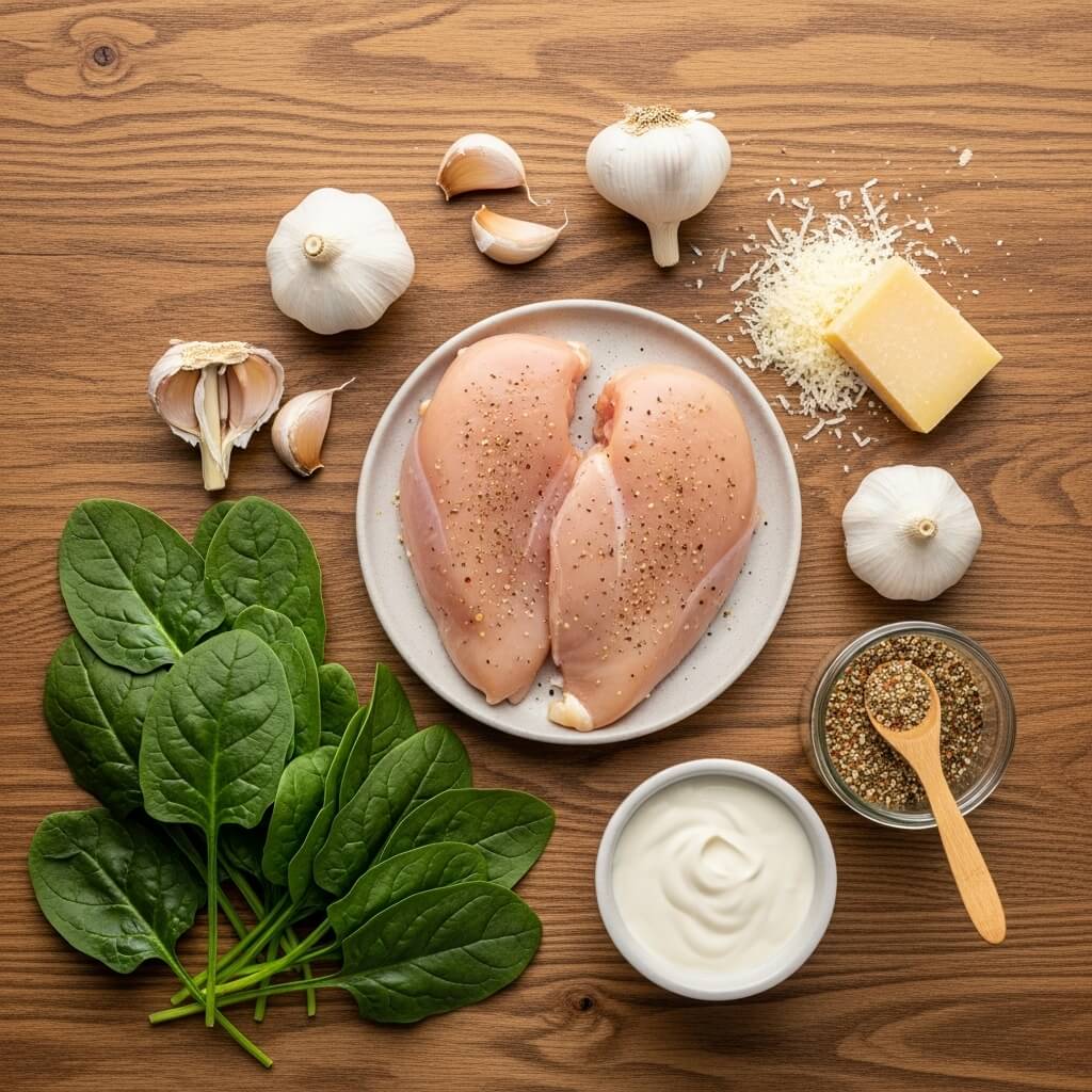 Ingredients for Crispy Parmesan Chicken with a Rich Garlic Sauce