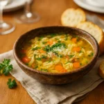 Italian Penicillin Soup in rustic bowl