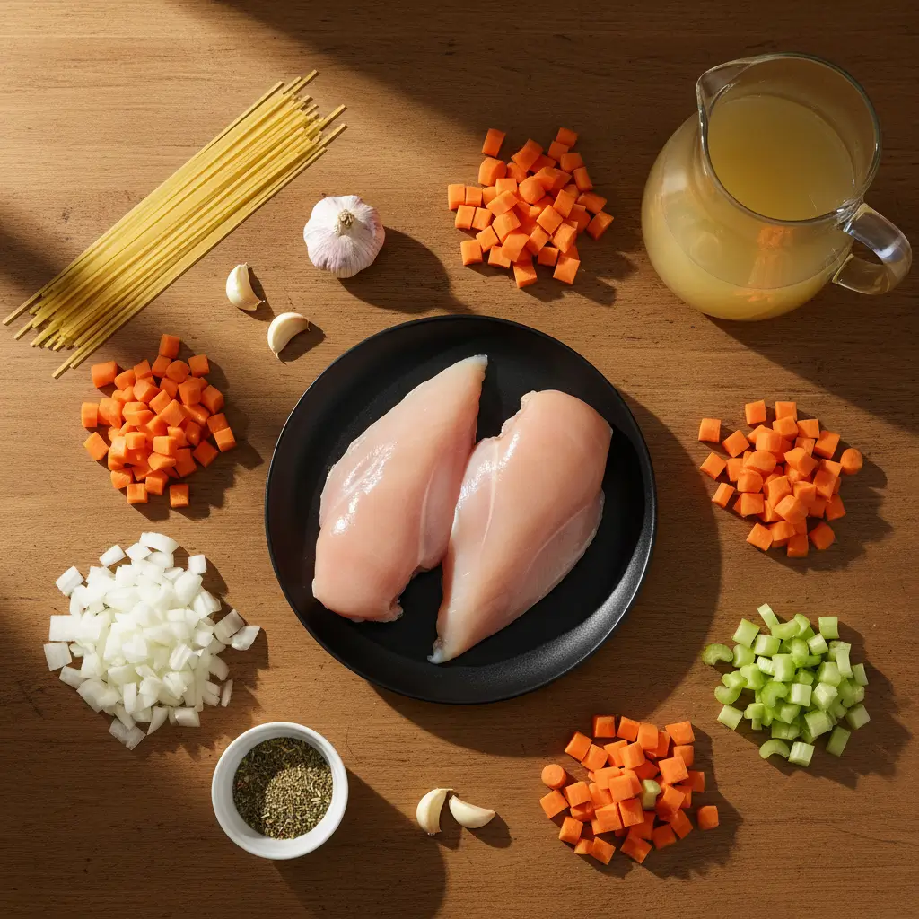 Ingredients for Italian Penicillin Soup laid out on a counter