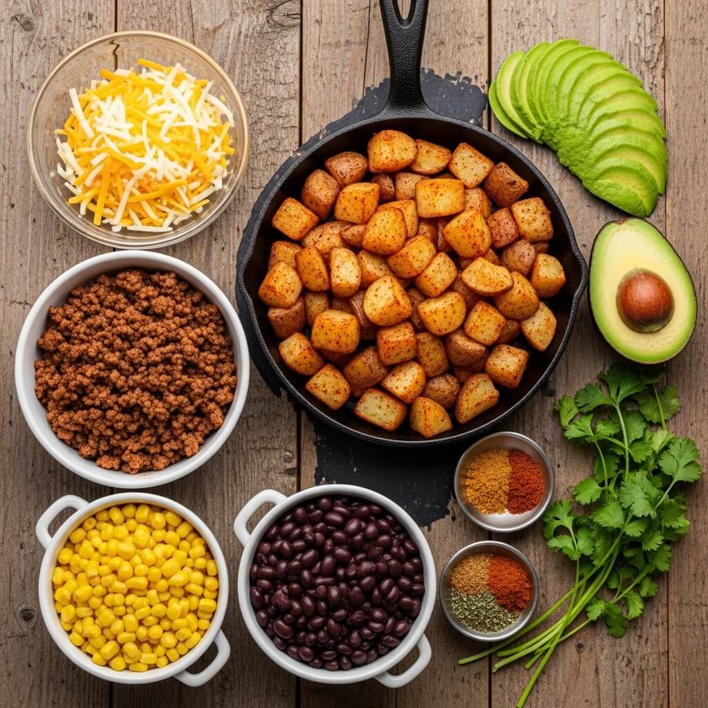 Ingredients for Loaded Potato Taco Bowl