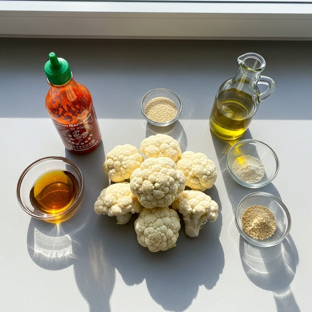 Maple Sriracha Cauliflower Bliss ingredients flat lay
