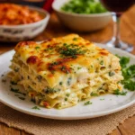 Mushroom and Spinach Lasagna baked golden