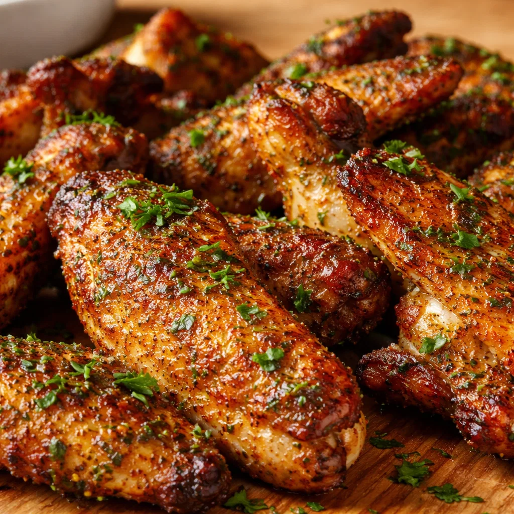 Savory Baked Turkey Wings served with herbs