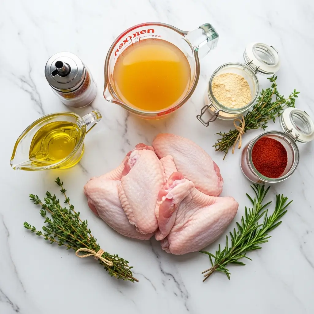 Savory Baked Turkey Wings ingredients on counter