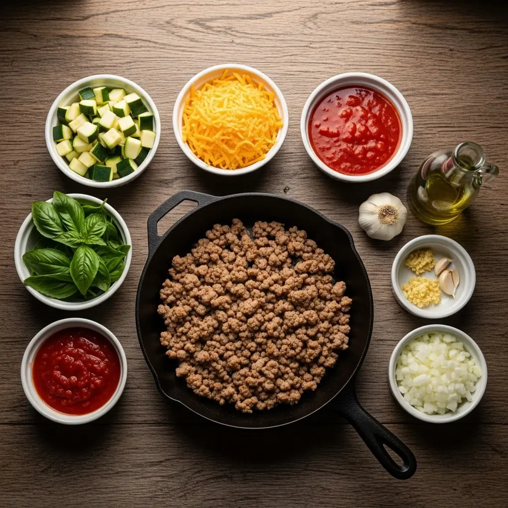 Ingredients for Savory Ground Turkey Zucchini Casserole