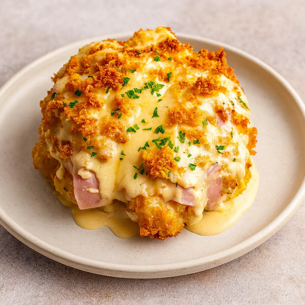 Slow Cooker Chicken Cordon Bleu with melted Swiss cheese