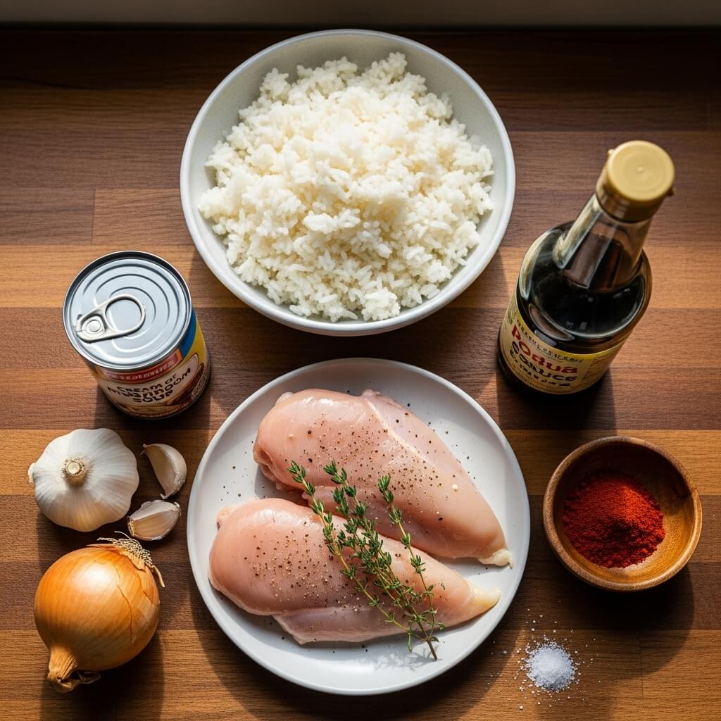 Ingredients for Best Smothered Chicken and Rice recipe