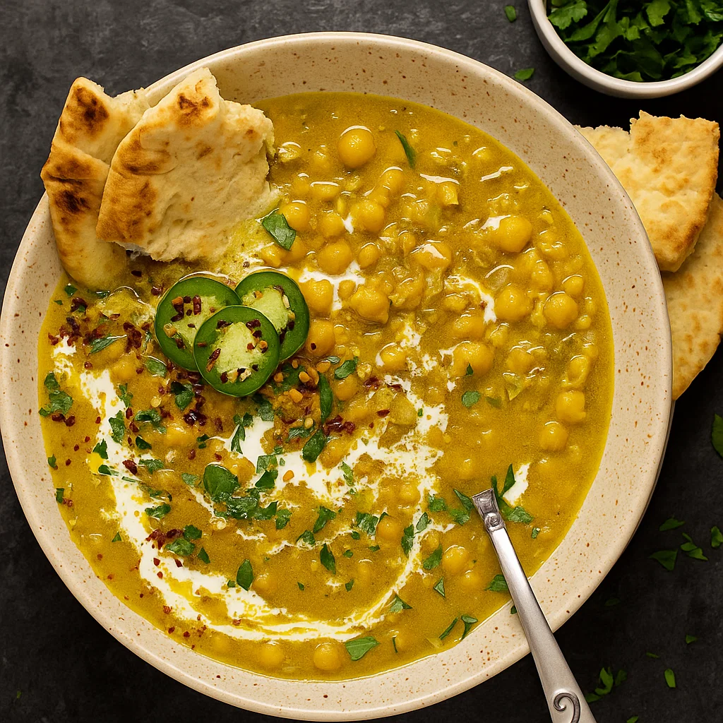 vegan curry lentil soup in rustic bowl
