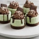 Andes Mint Mini Cheesecakes no-bake dessert with whipped cream and mint topping