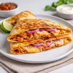 BBQ Chicken Quesadillas on rustic plate