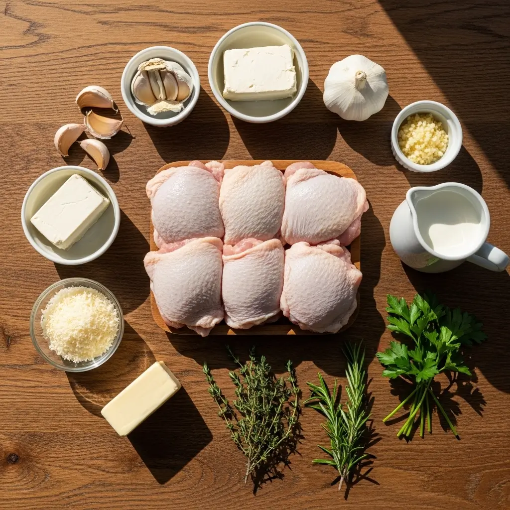 Best Keto Crockpot Chicken Recipe ingredients flat lay