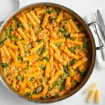 Creamy Sausage Rigatoni in tomato cream sauce