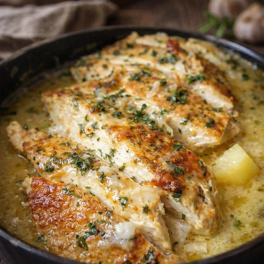 Crockpot Parmesan Garlic Chicken in creamy ranch-Parmesan sauce