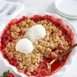 Easy Strawberry Crisp fresh out of oven with golden topping