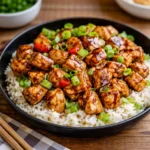 Honey BBQ Chicken Rice bowl with glazed grilled chicken and rice