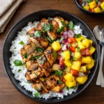 Jerk Chicken Bowls with Mango Salsa and Coconut Rice