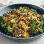 Keto Hamburger Broccoli Skillet with ground beef, broccoli, and melted cheese