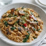 Mushroom and Spinach Orzo creamy pasta