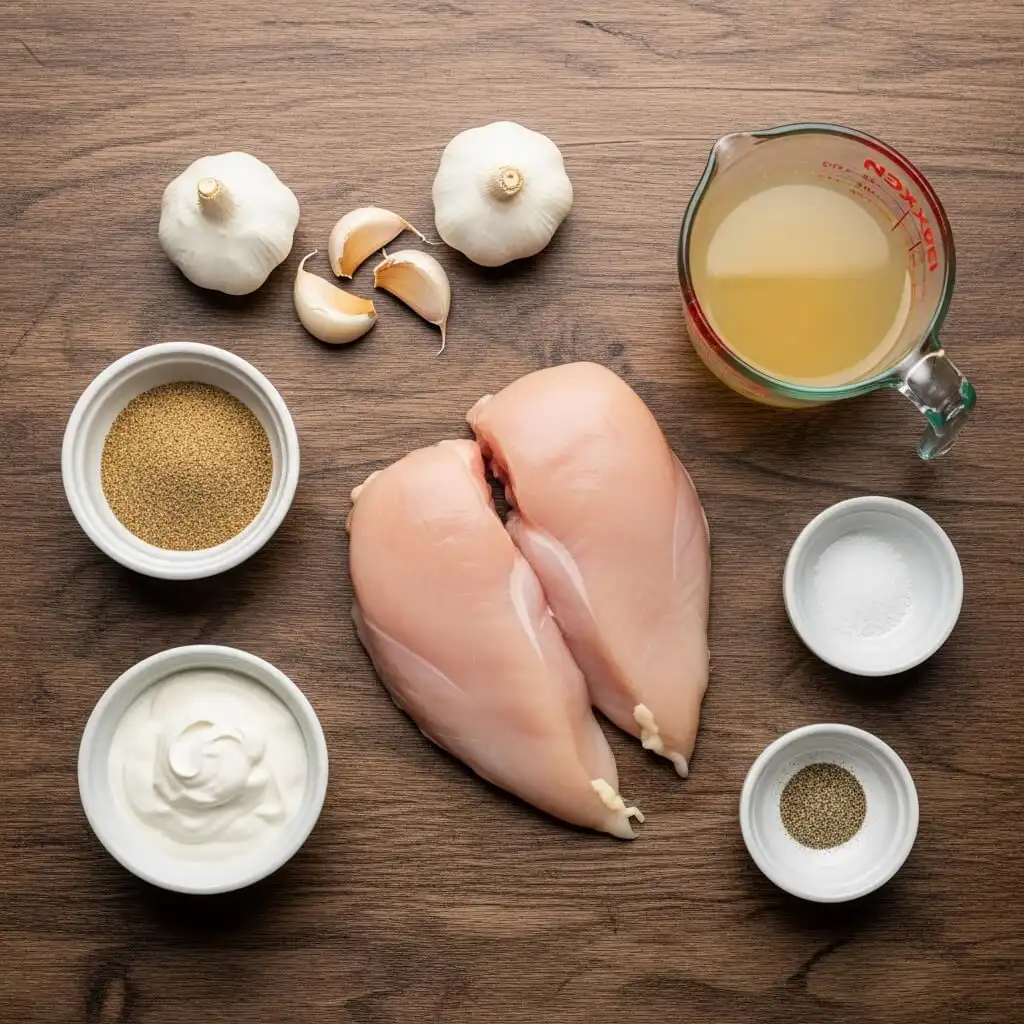 One-Dish Ranch Chicken ingredients on wooden board