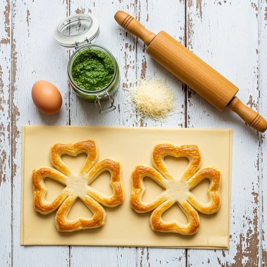 Ingredients for Pesto and Parmesan Shamrock-Shaped Puff Pastry Palmiers