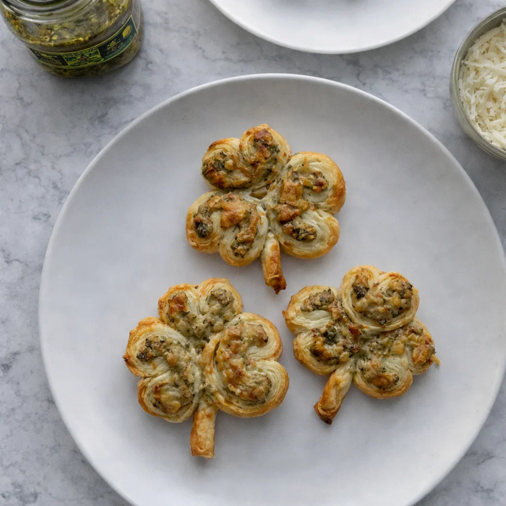Pesto and Parmesan Shamrock-Shaped Puff Pastry Palmiers