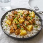 Pineapple Chicken and Rice in skillet